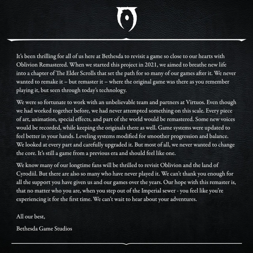 Bethesda назвала ремейк The Elder Scrolls 4: Oblivion ремастером из почтения
